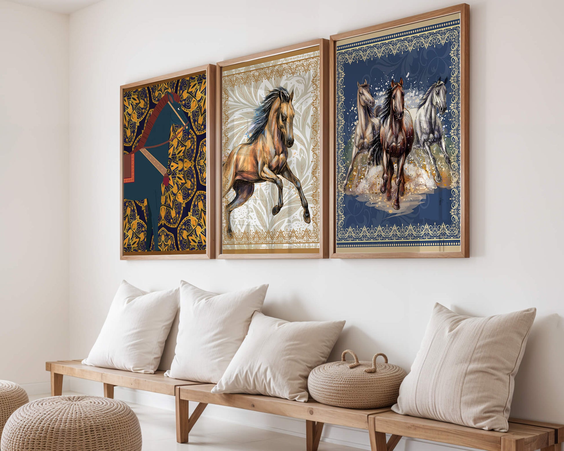 Tríos de Arte Ecuestre con Fondos Ornamentales