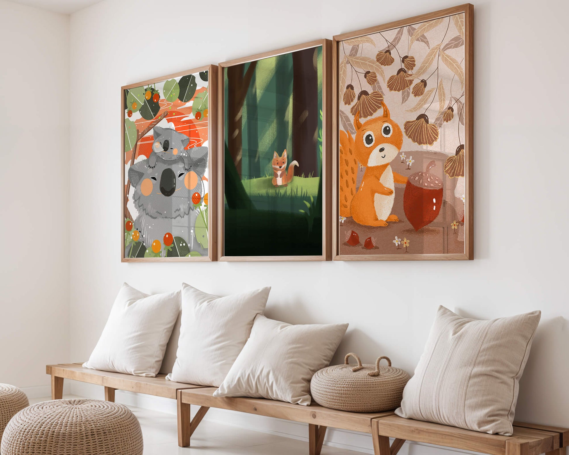 Tríptico de Animales del Bosque en Estilo Infantil