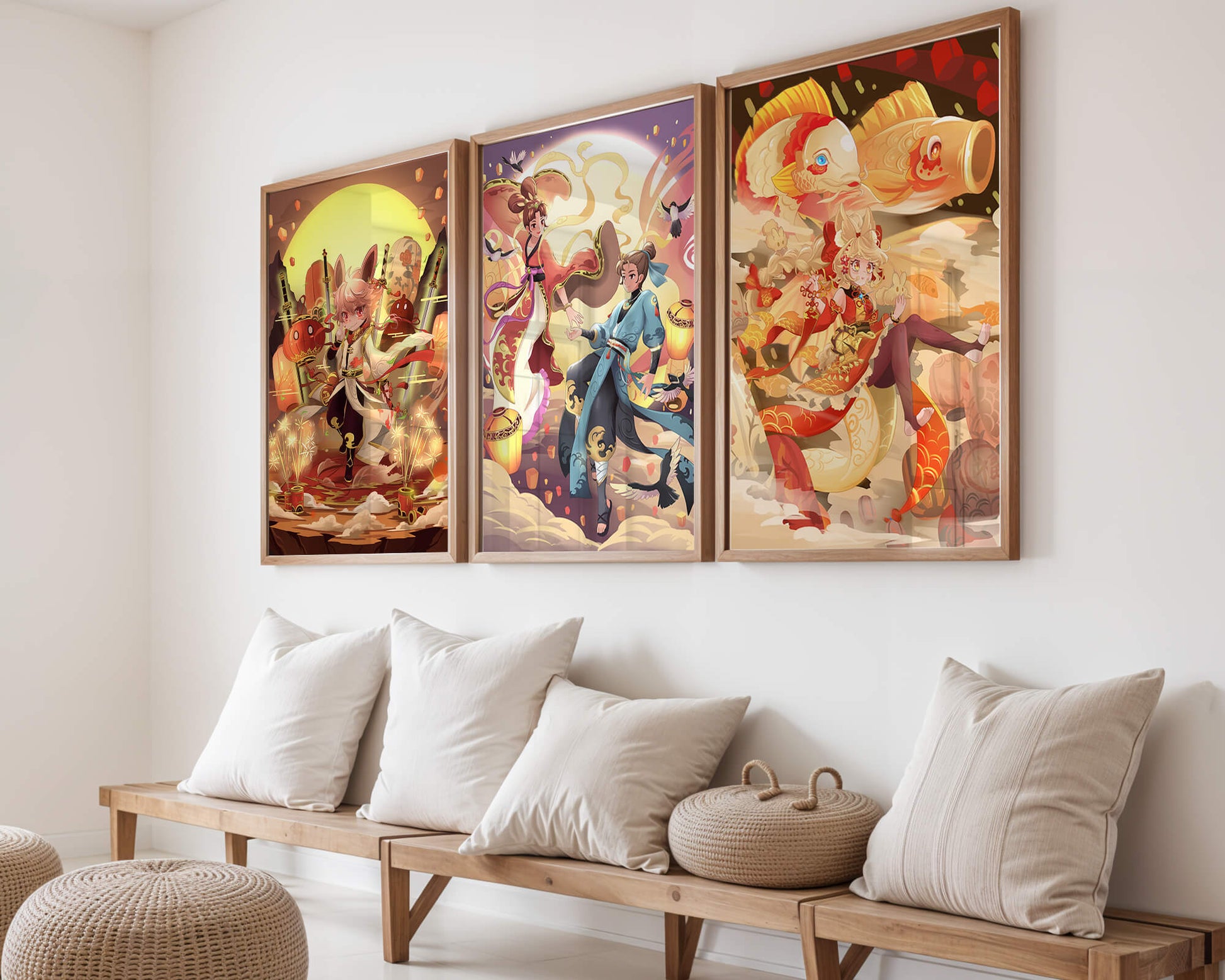 Triptyque d'art fantastique avec personnages imaginaires