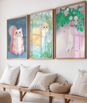 Conjunto De Ilustraciones De Gatos Con Fondos Naturales