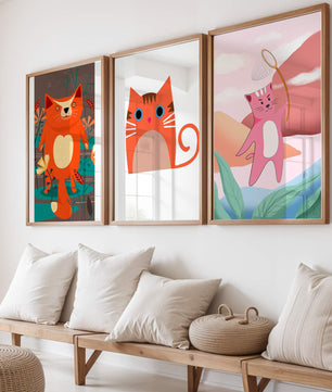Triptyque d’illustrations de chats dans des designs modernes