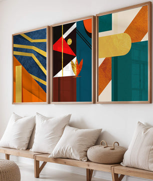Ensemble d’art abstrait coloré avec des éléments dorés