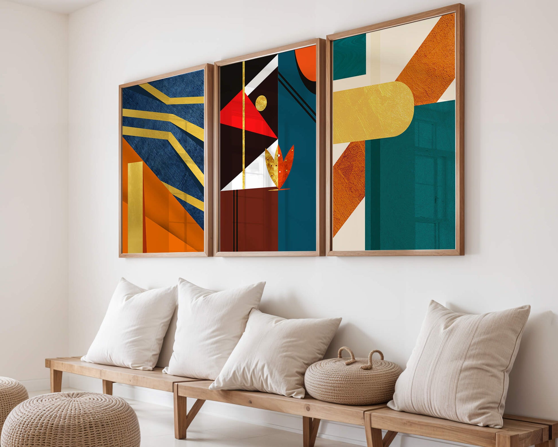 Conjunto de Arte Abstracto Colorido con Elementos Dorados