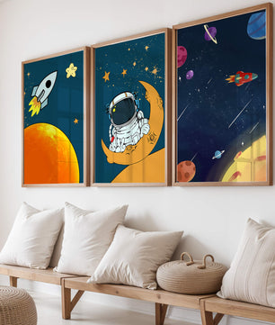 Ensemble d’images d’espace avec astronaute et fusée