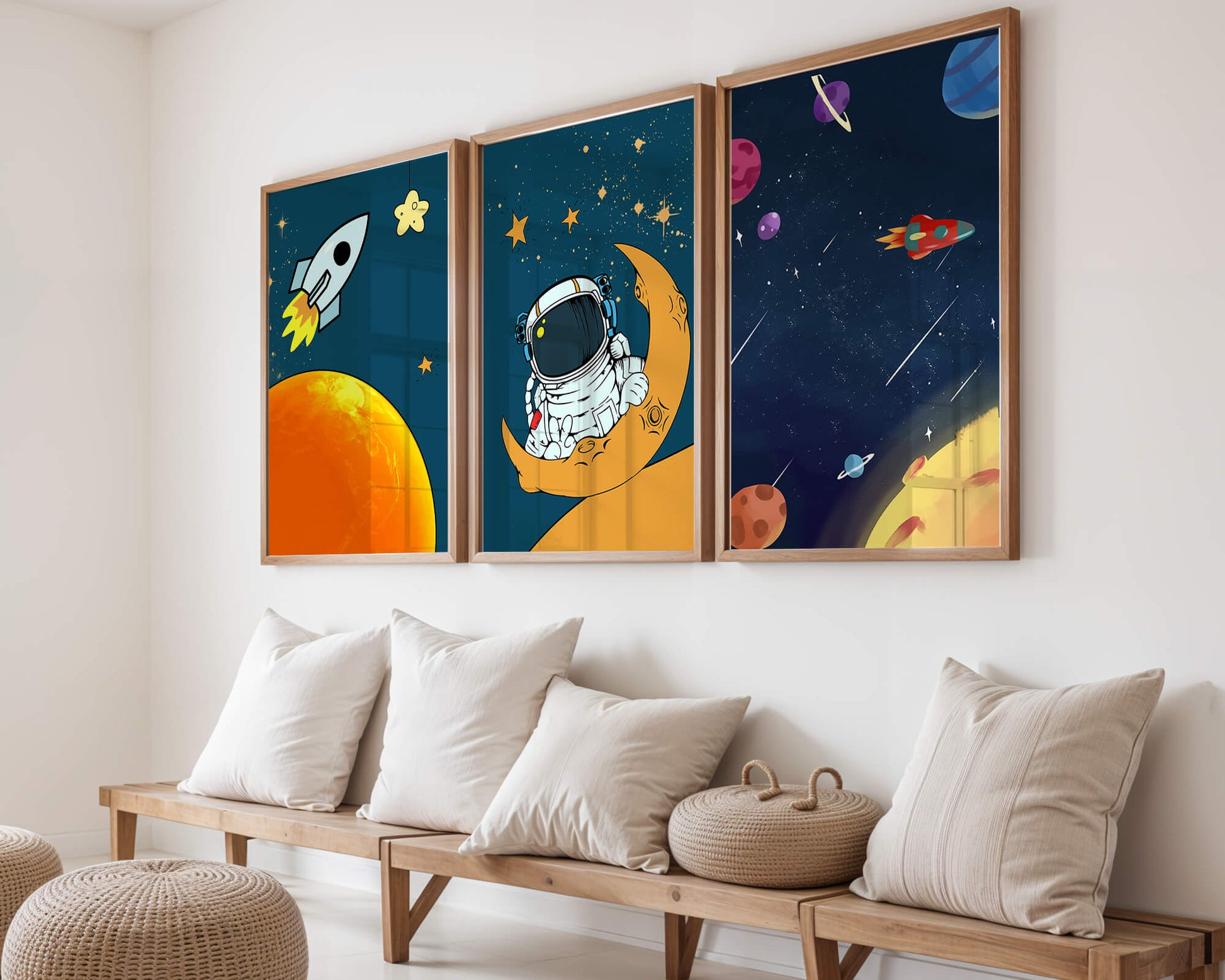 Ensemble d’images d’espace avec astronaute et fusée