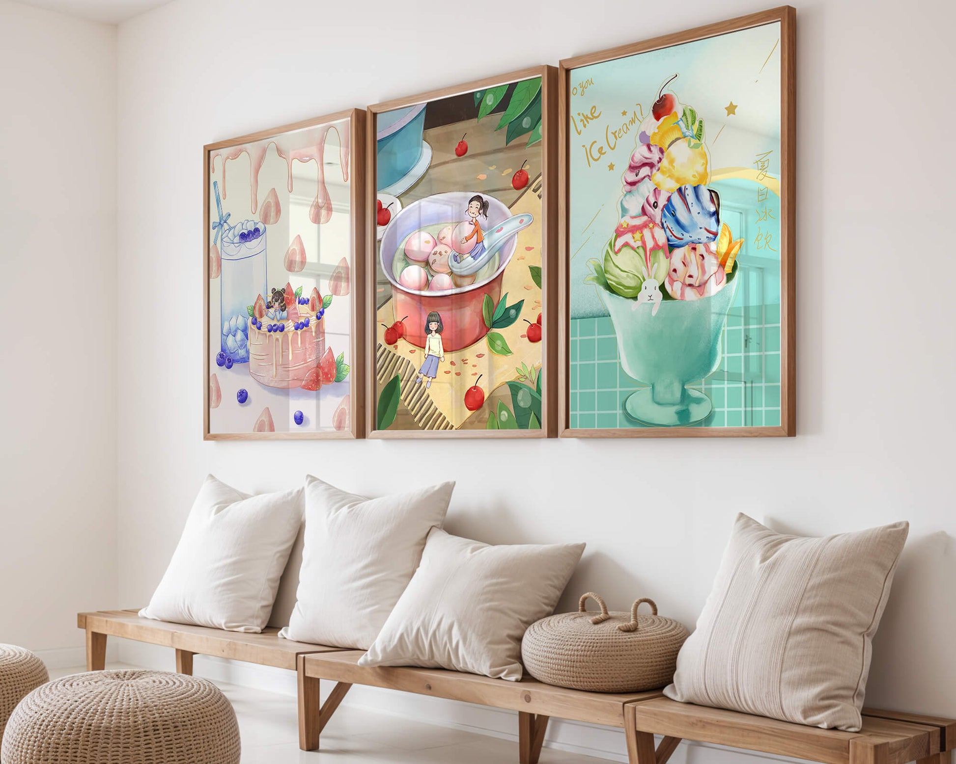 Tríptico Colorido de Arte Culinario Infantil en Pared