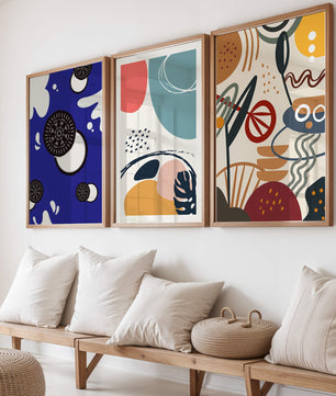 Ensemble de Trois Œuvres d’Art Abstrait aux Couleurs Vibrantes