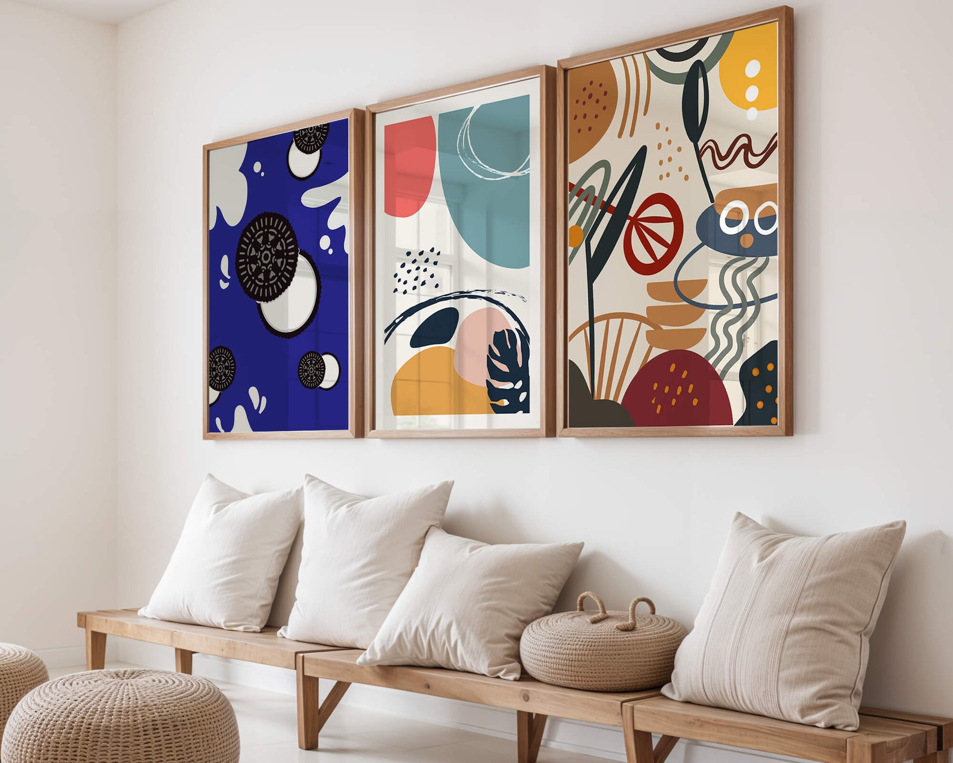 Ensemble de Trois Œuvres d’Art Abstrait aux Couleurs Vibrantes