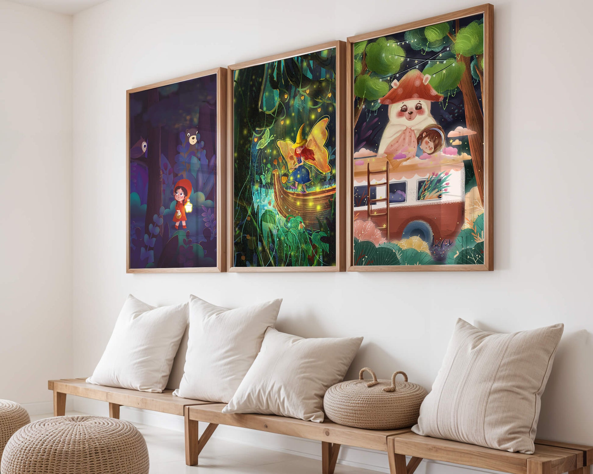 Triptyque d’illustrations fantastiques pour décoration enfantine
