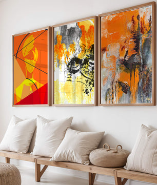 Peintures abstraites modernes dans des tons orangés