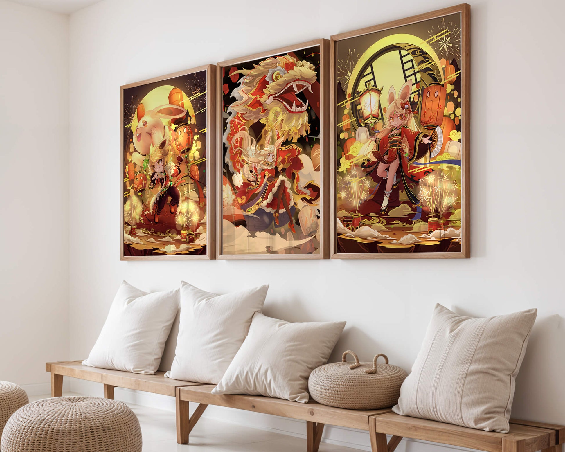 Ensemble d’illustrations sur le thème des dragons et des animaux aux couleurs chaudes