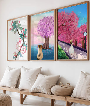 Ensemble d'Impressions Artistiques avec Arbres en Fleurs