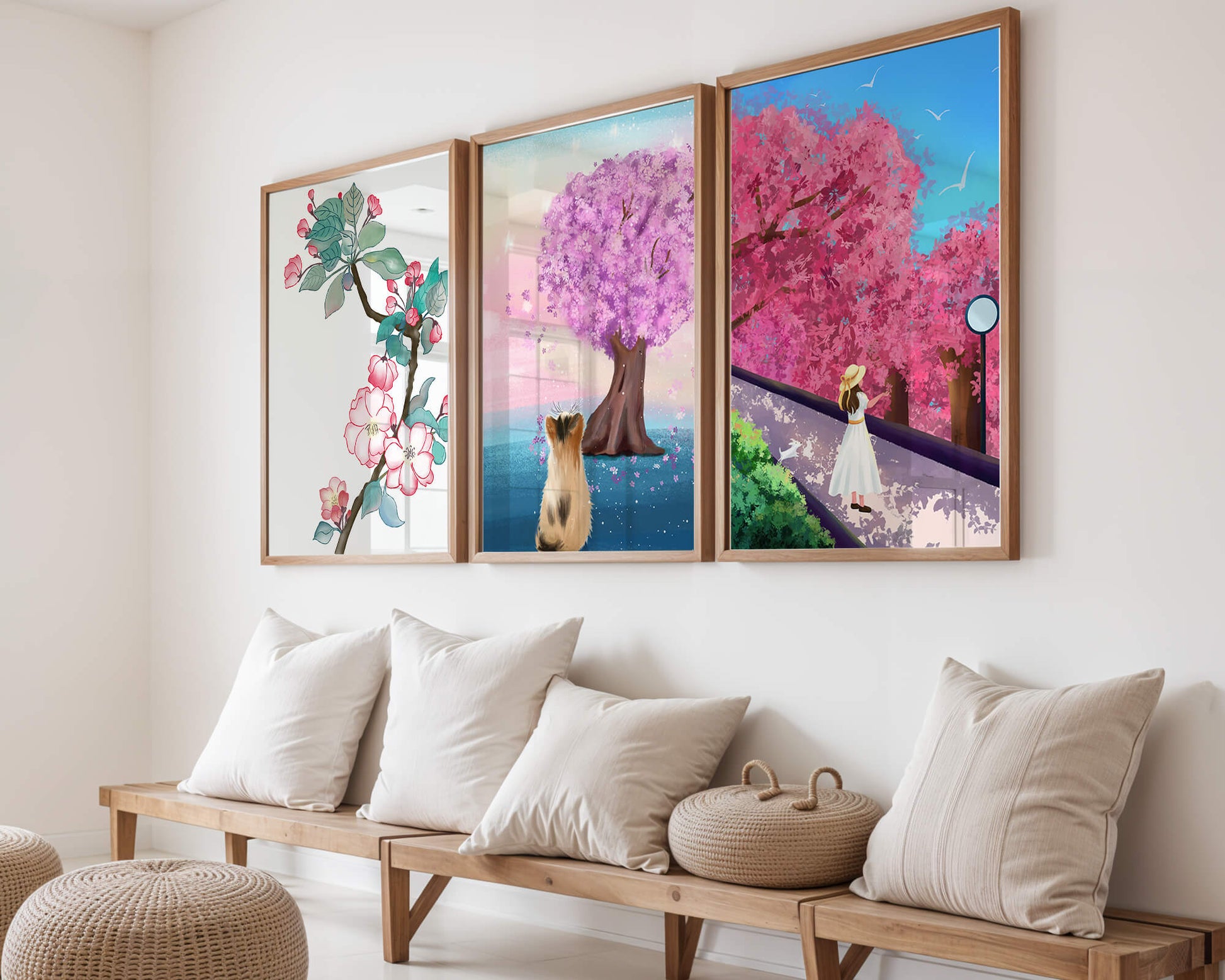 Ensemble d'Impressions Artistiques avec Arbres en Fleurs