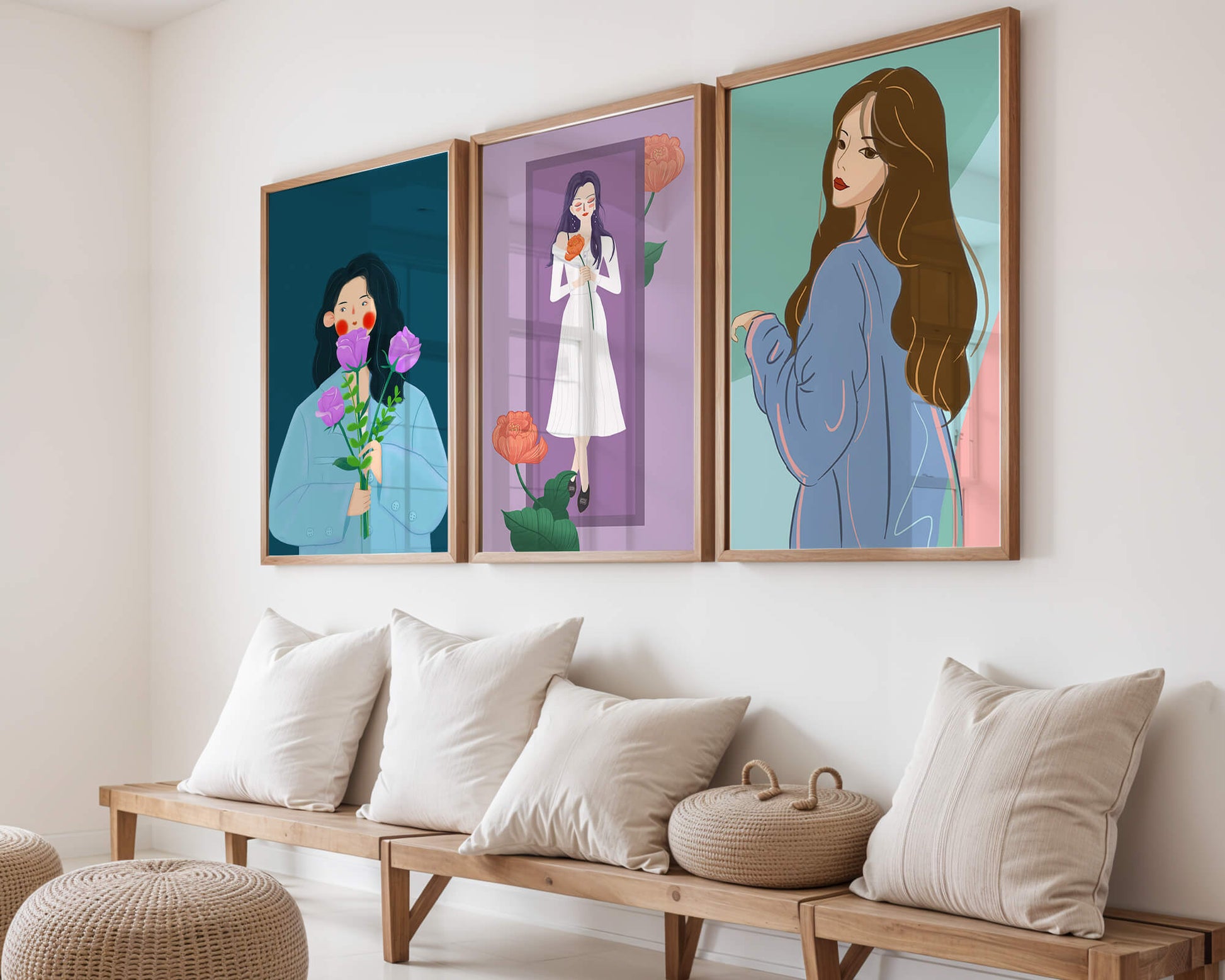 Ilustraciones Modernas De Mujeres Con Flores