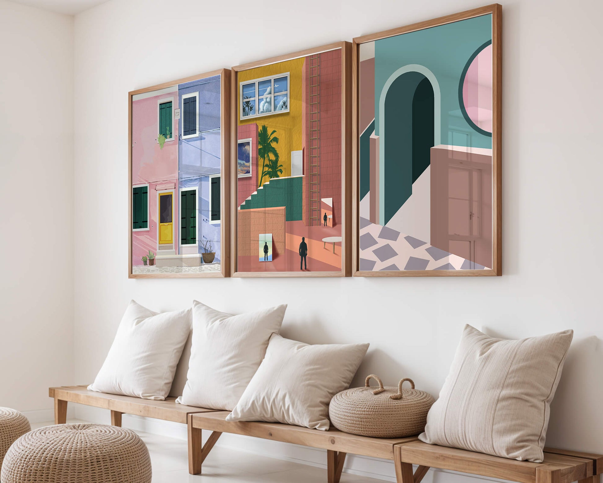 Conjunto De Cuadros Modernos Con Arquitectura Colorida