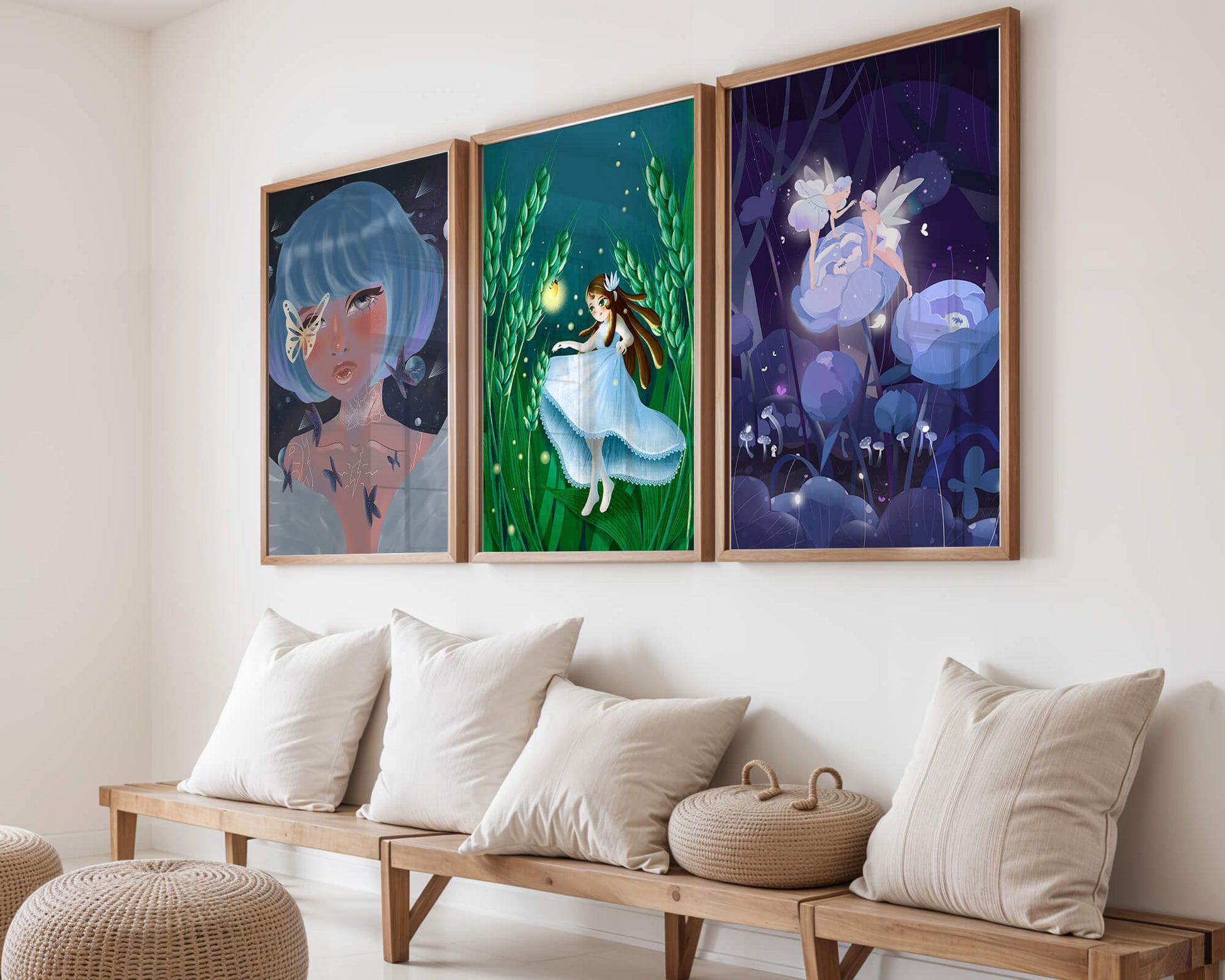 Set aus drei Kunstwerken mit Fantasymotiven