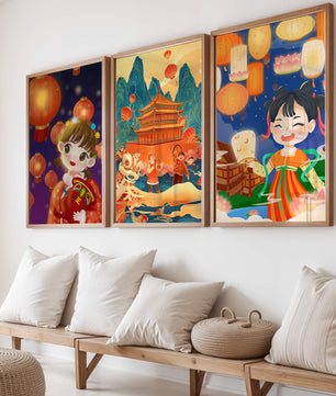 Ensemble d'art de célébration culturelle dans un style illustratif