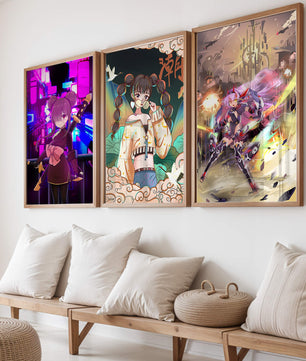 Impressions artistiques d'anime sans cadre avec lumière néon