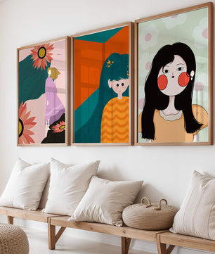 Illustrations modernes colorées sans cadre avec portraits