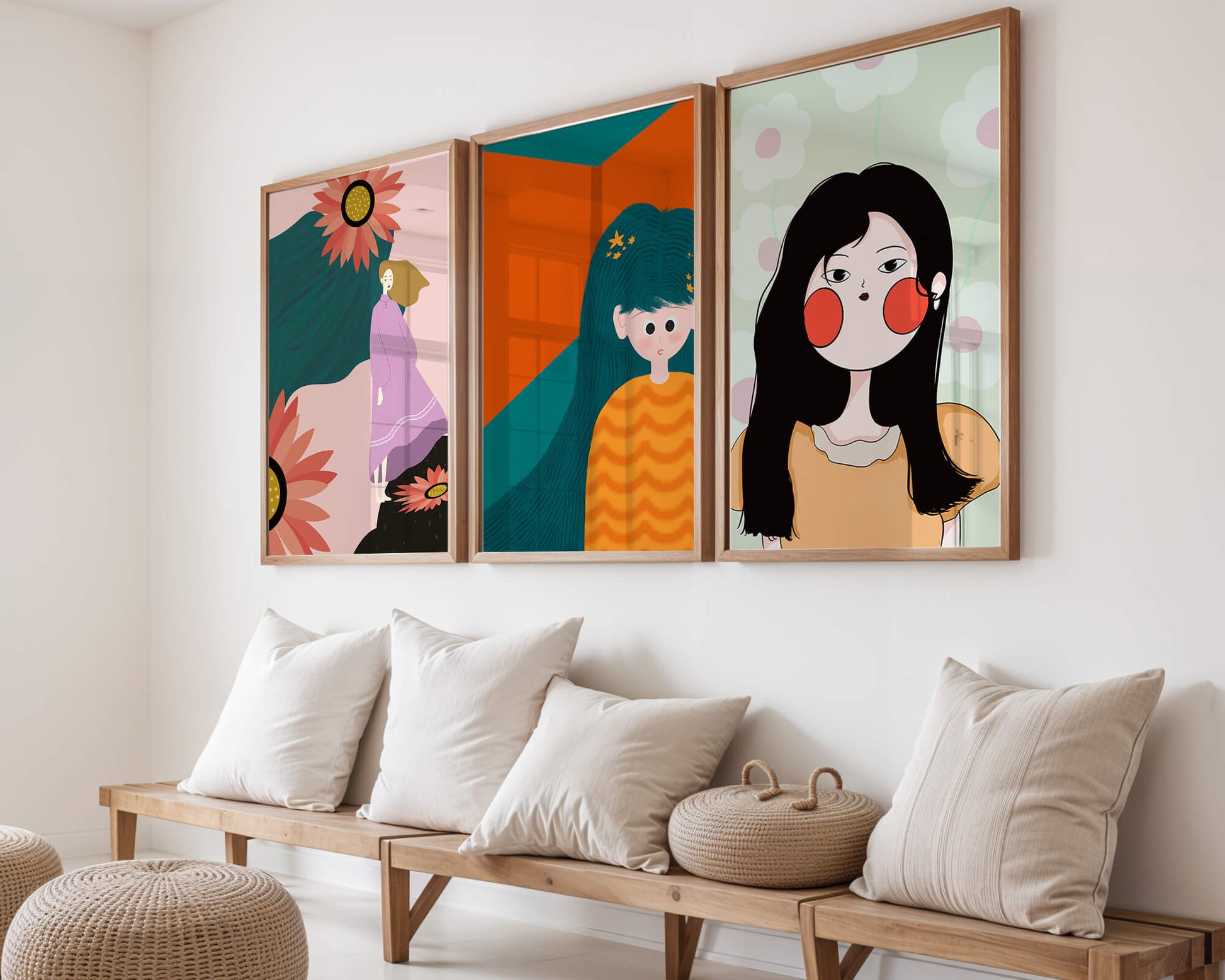 Illustrations modernes colorées sans cadre avec portraits