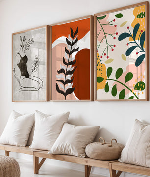 Ensemble d’art moderne abstrait en bois clair sans cadre