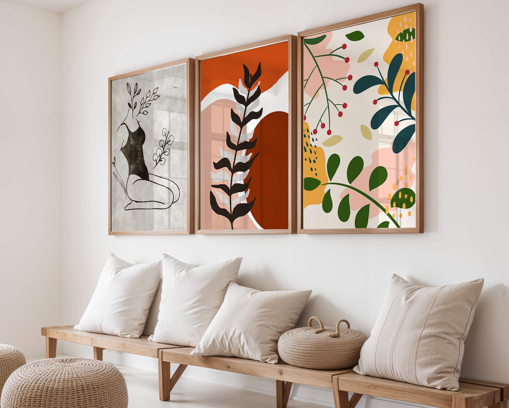 Conjunto De Arte Moderno Abstracto En Madera Clara Sin Marco