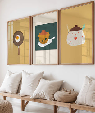 Trio de tableaux de cuisine aux motifs minimalistes et modernes