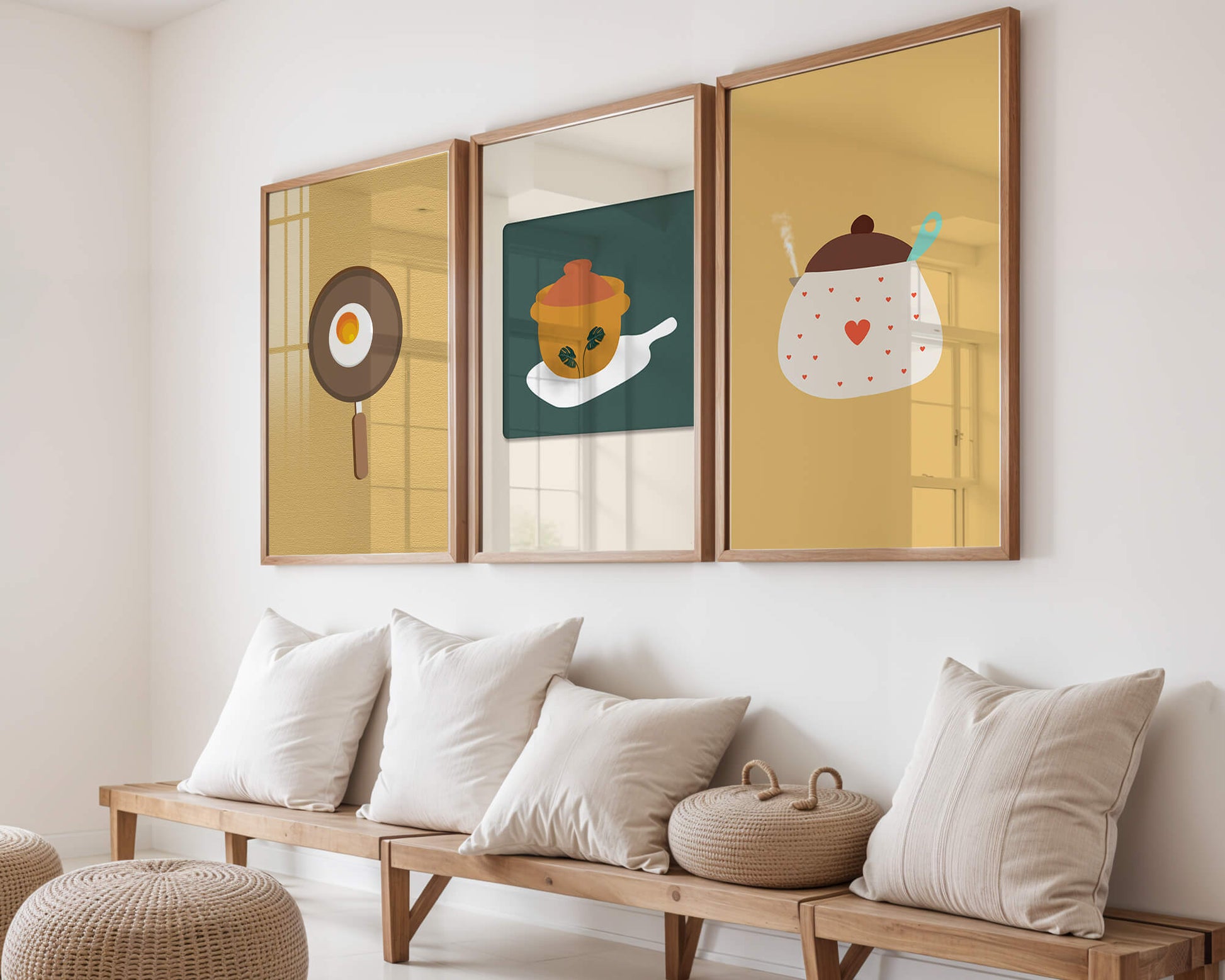 Trio de tableaux de cuisine aux motifs minimalistes et modernes