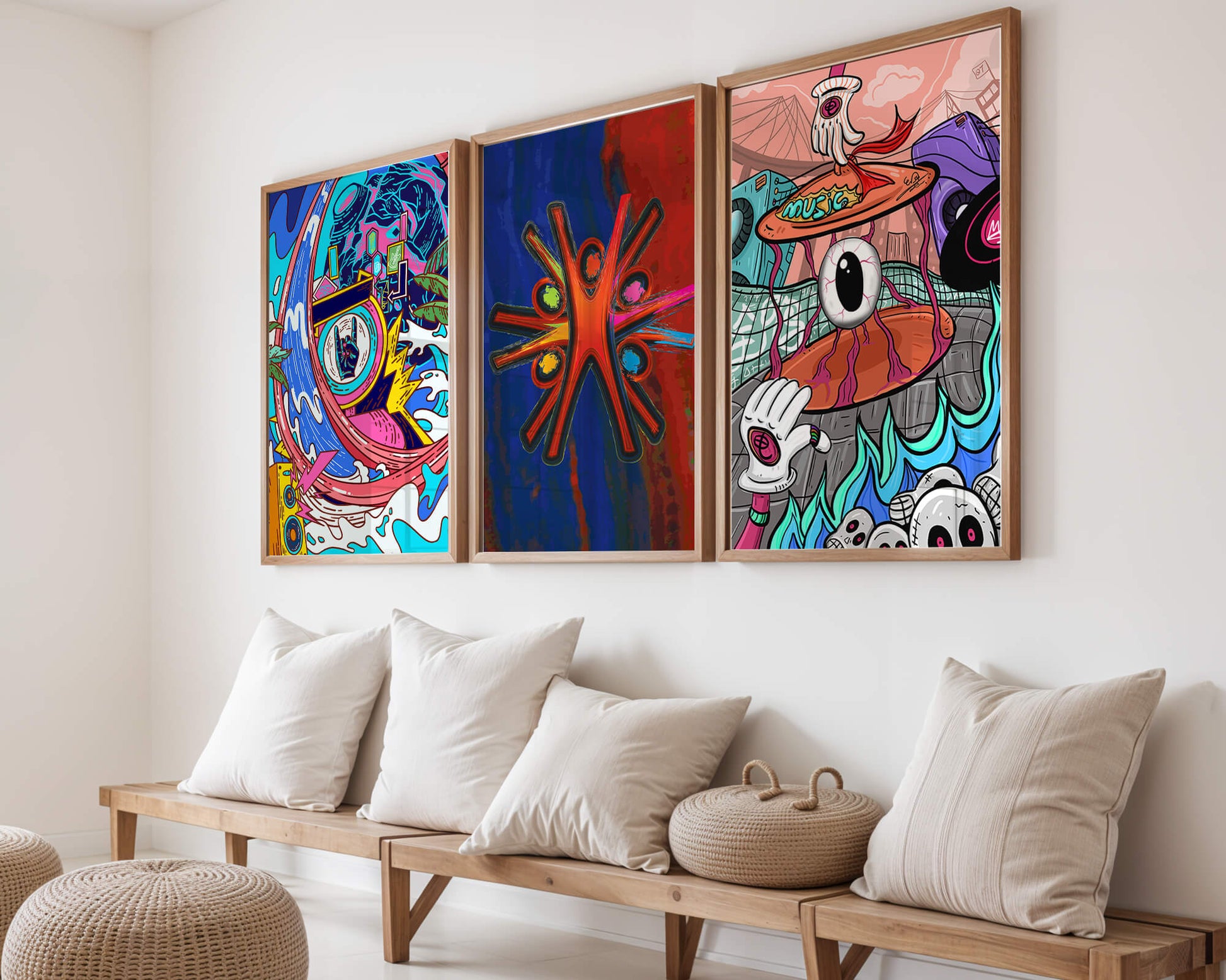 Conjunto De Obras De Arte Moderno Con Colores Vibrantes