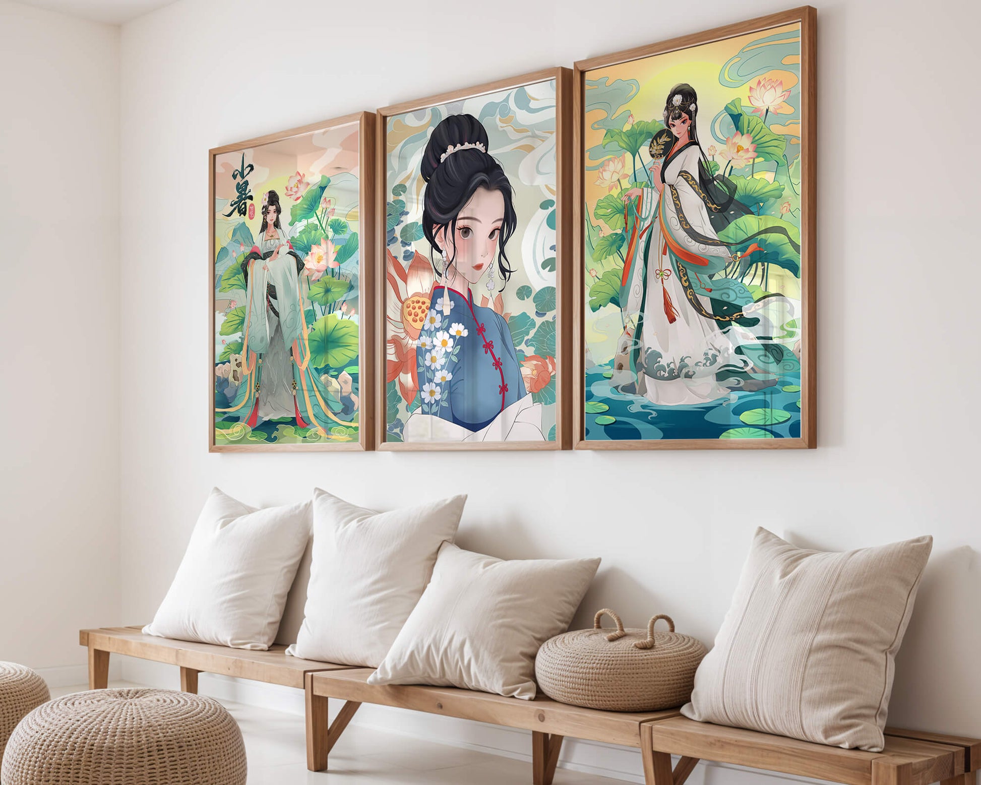 Serie De Arte Chino Con Mujeres Tradicionales En Impresión De Alta Calidad