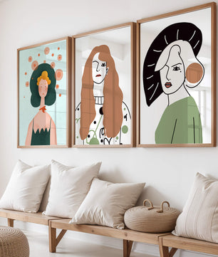 Obras Modernas de Arte con Figuras Femeninas y Coloridos Abstractos