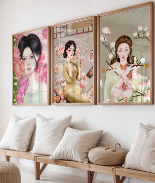 Arte Moderno de Mujeres Asiáticas en Decoración de Pared