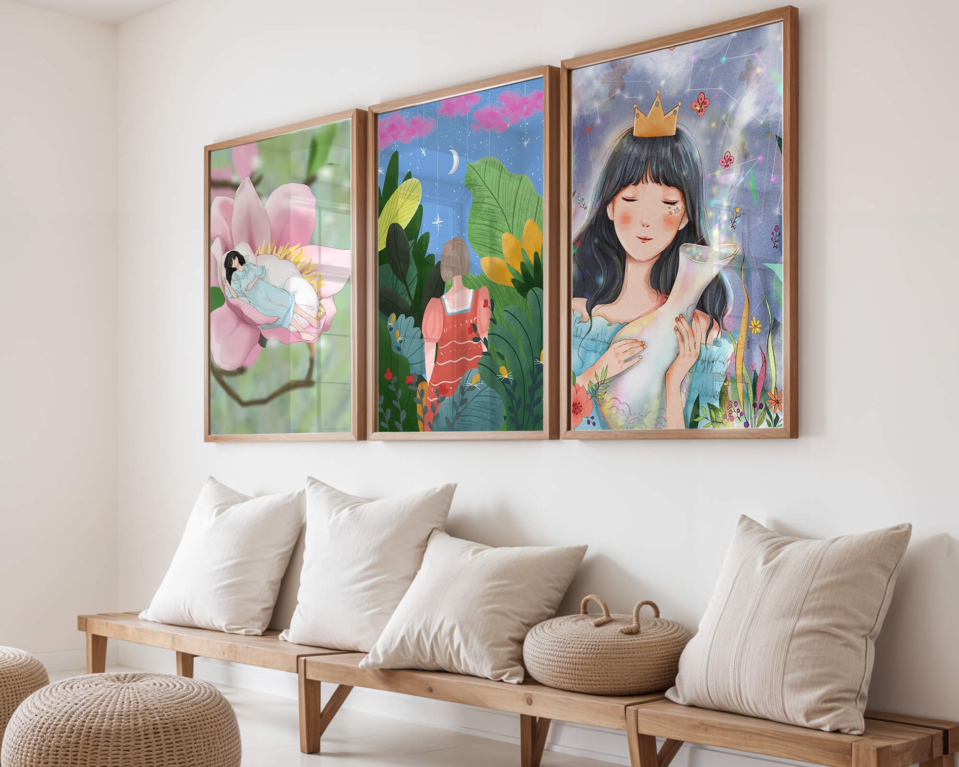 Conjunto De Tres Ilustraciones Artísticas Sin Marco