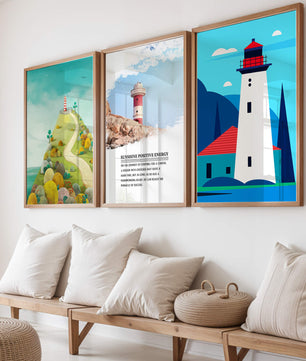 Set bunter Leuchtturmbilder mit Landschaftsmotiven