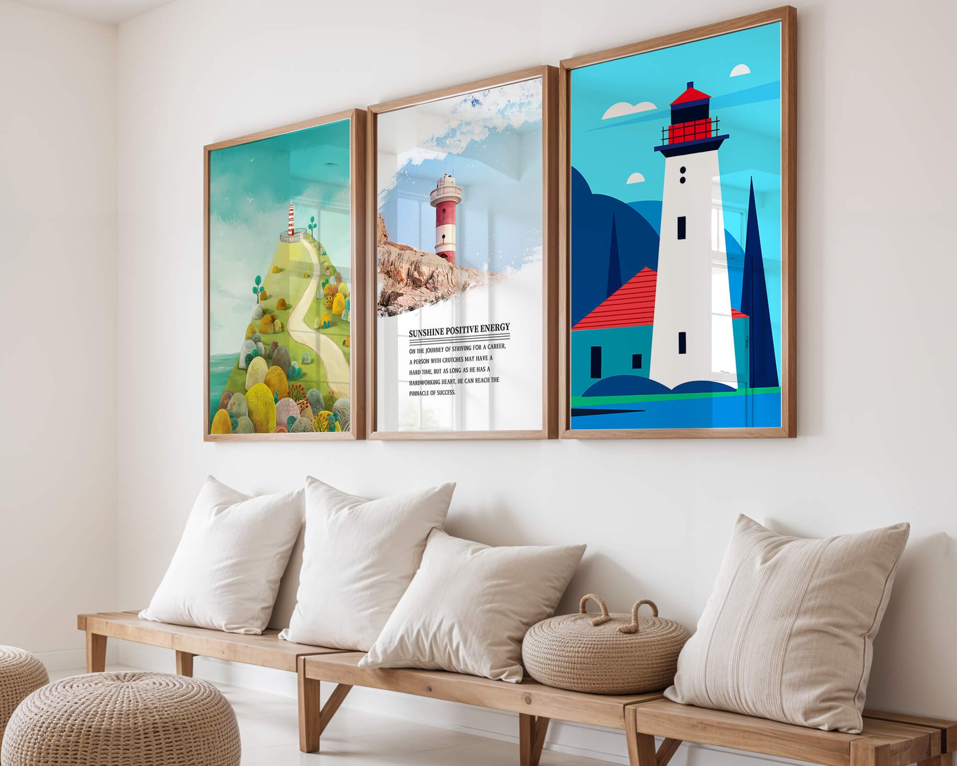 Set bunter Leuchtturmbilder mit Landschaftsmotiven
