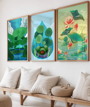 Conjunto De Impresiones De Arte Botánico De Nenúfares Sin Marco