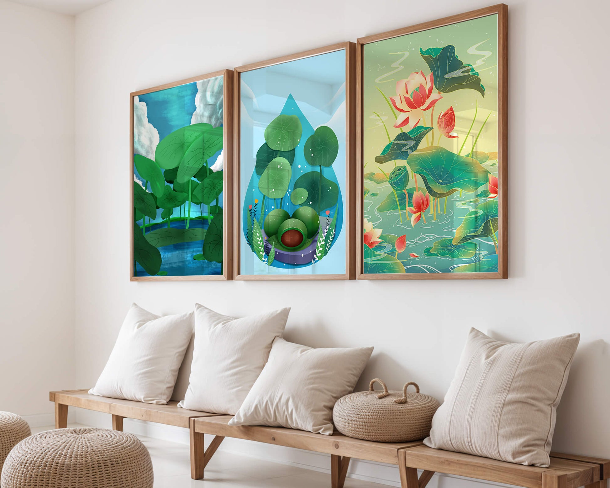Conjunto De Impresiones De Arte Botánico De Nenúfares Sin Marco