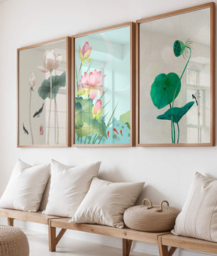 Images de fleurs de lotus avec des designs minimalistes