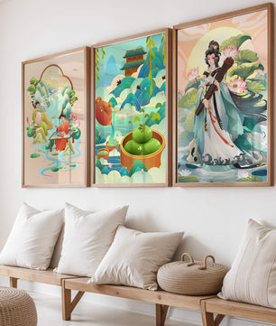 Ensemble d’œuvres d’art de style asiatique sur fond neutre