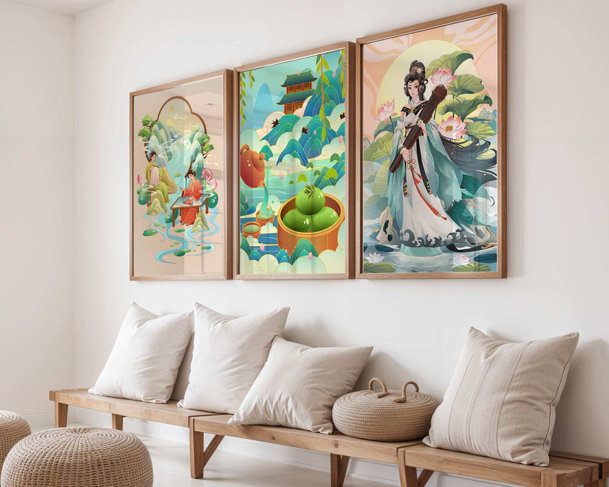Ensemble d’œuvres d’art de style asiatique sur fond neutre