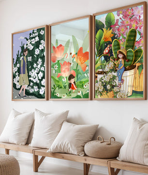 Triptyque d’Illustrations Florales et de Personnages