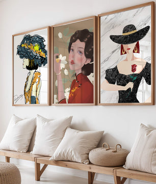Set de Arte con Retratos de Mujeres en Estilo Clásico y Moderno