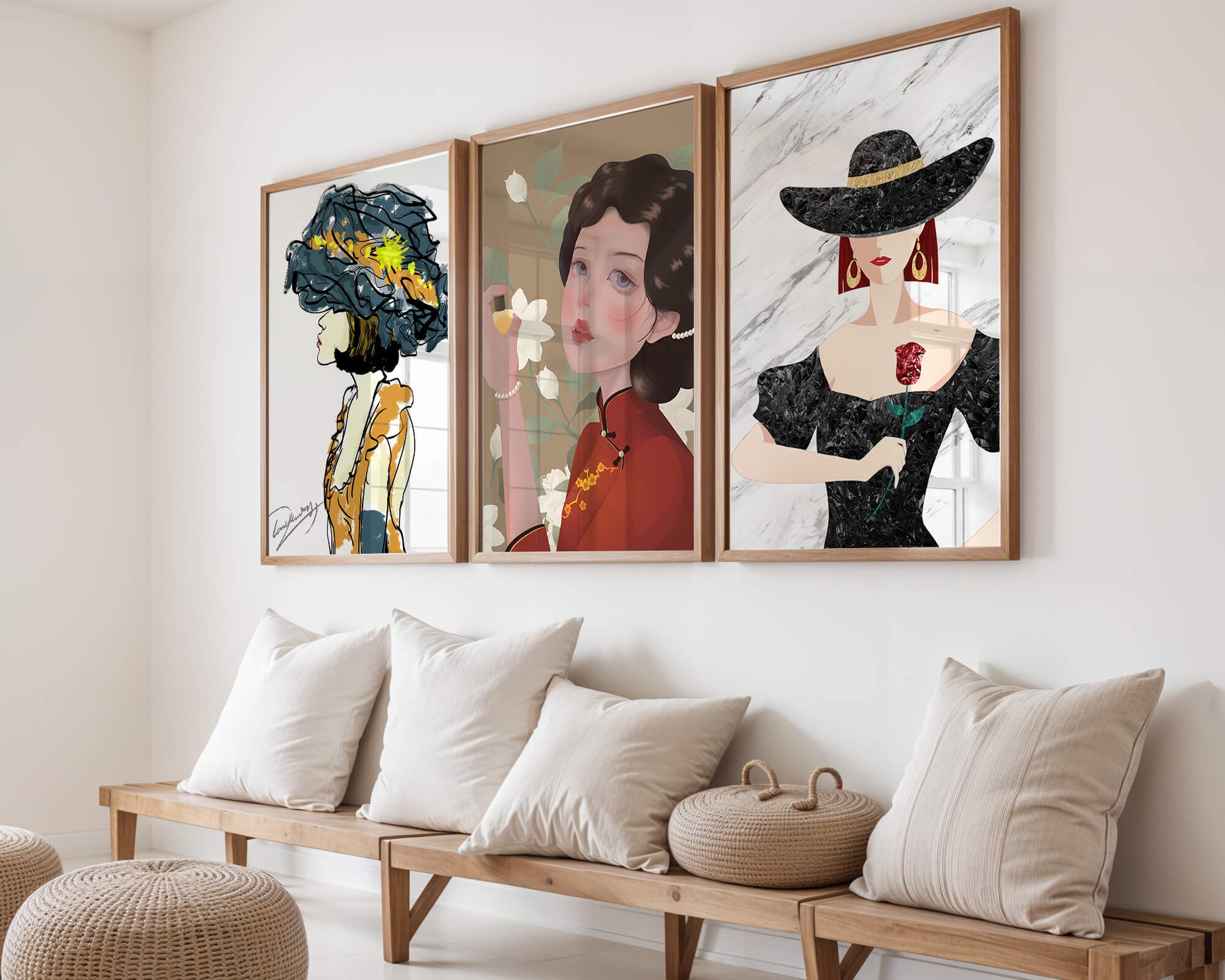 Set de Arte con Retratos de Mujeres en Estilo Clásico y Moderno