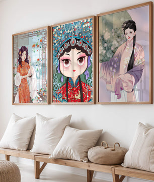 Élégantes illustrations de femmes en style oriental avec impression de haute qualité