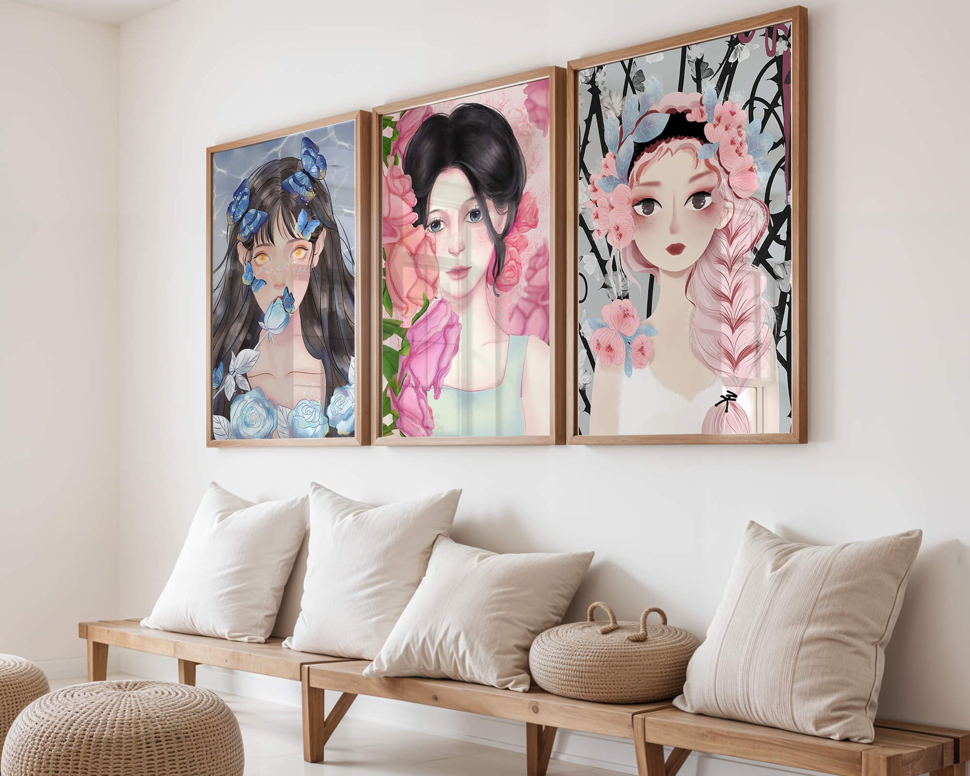 Arte De Mujeres Con Flores En Lienzos De Alta Calidad