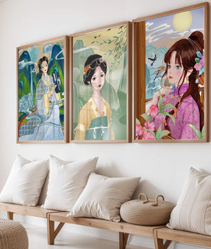 Ensemble d’illustrations de femmes asiatiques avec des éléments naturels