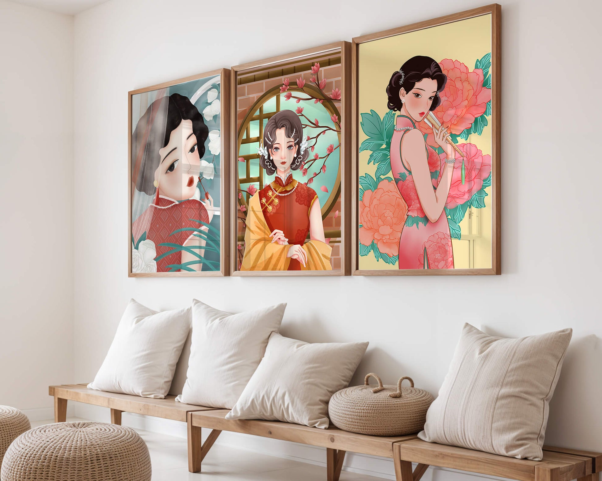 Portraits de femmes orientales avec des motifs floraux élégants