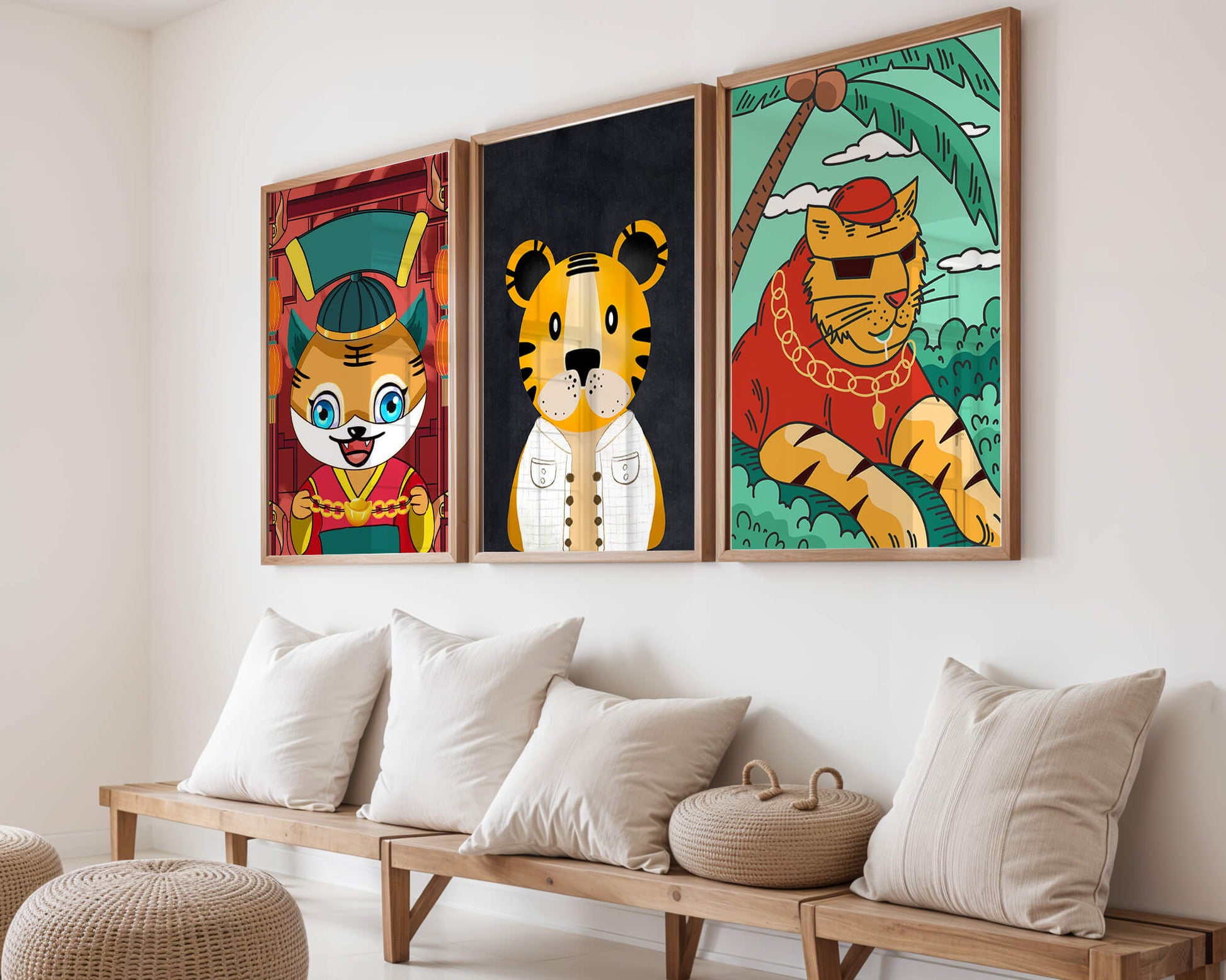 Impressions d’animaux colorés dans des cadres en bois