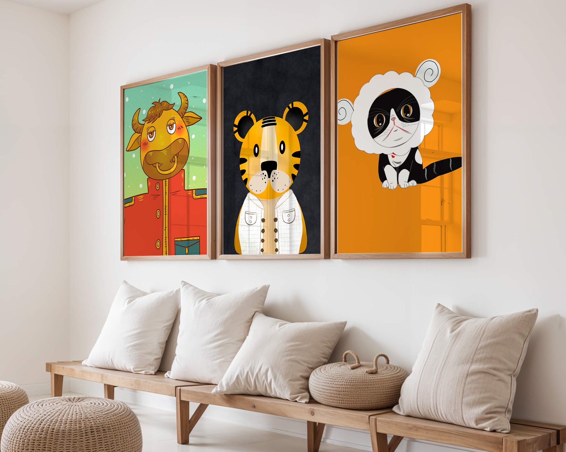 Arte de animales coloridos en estilo caricaturesco
