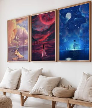 Décoration murale moderne avec œuvres d'art sans cadre